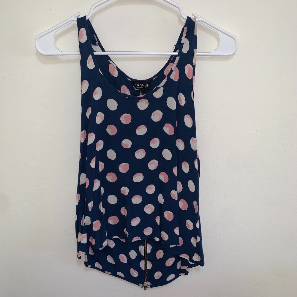 Topshop Blue and Pink Polka Dots Sleeveless Top, Size 6